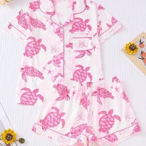 Women's Pink Turtle Print Pajama Set